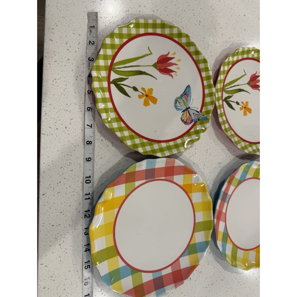 Target Home Melamine Salad Plates Set of 4 Scalloped Edges Pastels Butterflies - Picture 5 of 8